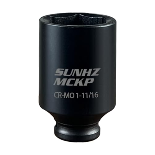 SUNHZMCKP 1/2 Drive Impact Socket SAE 1-11/16 In Deep 6 Point Socket CR-MO Axle Nut Impact Grade Socket for Easy Removal (1-11/16)