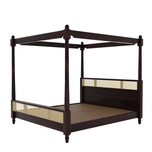 Image of Poster Bed Queen Size for Bedroom | Sheesham Wooden Four Poster Bed Without Storage (Walnut Finish)