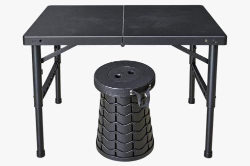 Image of Retractable Folding Table and Stool Set, Portable Camping Folding Table is Lightweight But Stronger with Adjustable Stools, Suitable for Outdoor Picnics, Beaches, Camping etc.