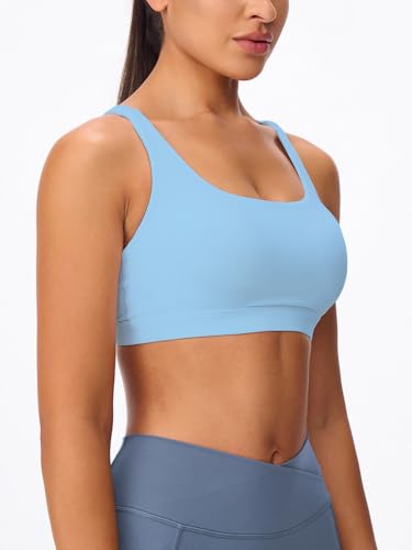Image of Women's Strappy Sports Bras Light Compression Crop Criss Cross Back Padded Workout Yoga Bra Supportive U Neckline