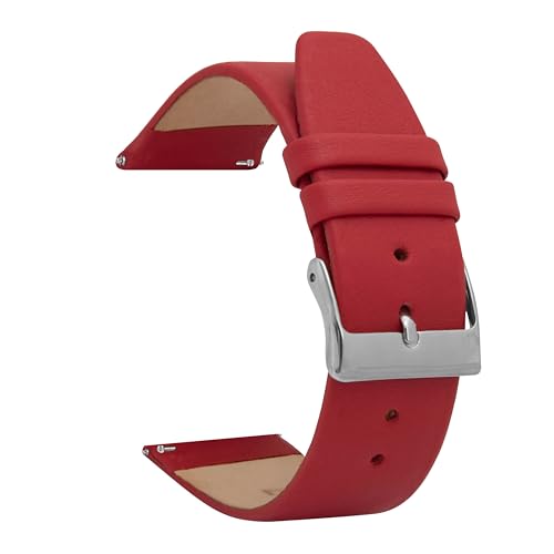 Bandini Correa de reloj de piel de liberación rápida, color rojo, clásica, correa de repuesto delgada para correas de reloj tradicionales e inteligentes, hebilla plateada, 20 mm