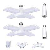 LED Garage Light 2 Pack 60W E26 6000LM Deformable LED Garage Ceiling Lights 6500K Daylight White with 4 Adjustable Panels, Deformable LED Shop Lights for Garage Warehouse Workshop Basement