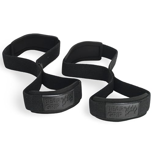 BEAR GRIP - Correas de levantamiento de pesas en forma de 8 Premium (se venden en pares) (Negro)