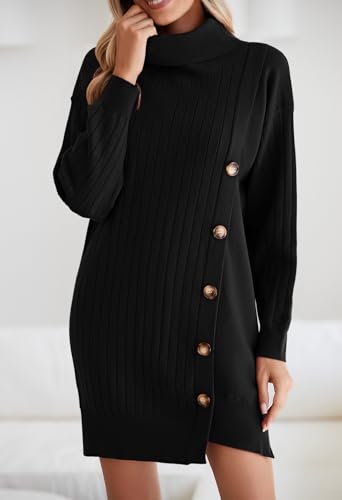 Pink Queen Women's Fall Winter Sweater Dress 2025 Loose Turtleneck Long Sleeve Cocktail Party Ribbed Knit Mini Dress Outfits2