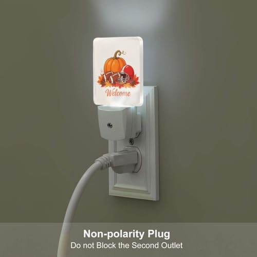 Image of Pumpkin Football LED Plug-in Night Lamp 2 Set, Auto Sensor Nightlights for Home Indoor Bedroom Bathroom Hallway