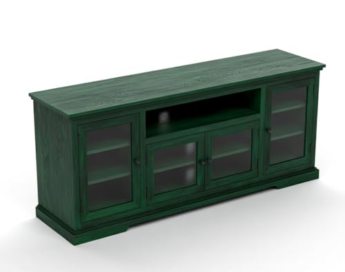 Image of Sheesham Solid Wood TV Cabinet for Living Room | Handcrafted Wooden TV Unit with Storage | Elegant Entertainment Stand for Modern Homes (Glass Tv Cabinet, Rustid Green)