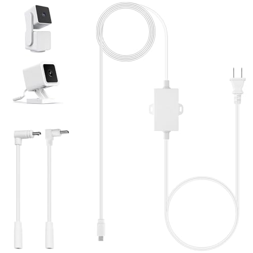 50Ft/15m Outdoor Power Adapter Compatible with Wyze Cam V4 Duo Cam Pan WYZE Pan V4/V3/V2/OG Cam V3 Long Flat Extension Cable Replace for Plug IP67 Waterproof Power Cable - White