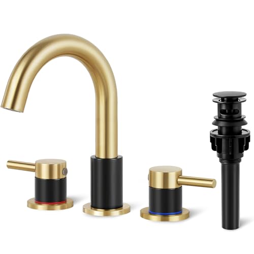 IUERASD Black and Gold Bathroom Faucet 3 Hole 2-Handle Widespread Faucet
