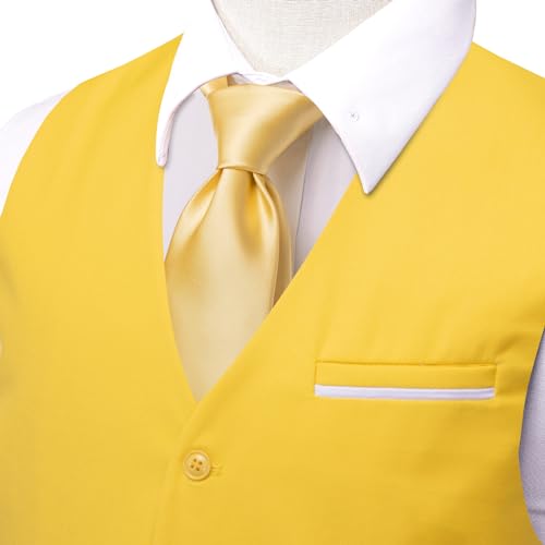Image of Hi-Tie Men's Formal Suit Vest Solid Fit Vest for Men 3 Pockets V Neck Waistcoat Business Wedding Casual