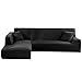Produktbild LITTLEGRASS Sofabezug Sofaüberwürfe für L-Form Elastische Stretch 2er Set für 3 Sitzer(190-230cm) + 4 Sitzer 230-330cm Schwarz