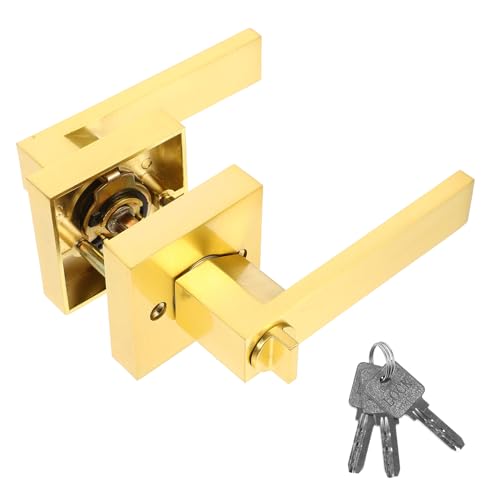 OATIPHO Manija Cerradura de Aleación de Aluminio para Puertas Interiores Cerradura Llave para Dormitorios y Baños Pomo Cuadrado Resistente Color Dorado Et Kit de Alta Durabilidad para