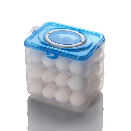 36 Egg Tray for Fridge | Abs Plastic Durable; Stackable; Stylish Container Box With Holder for Kitchen Fridge Egg Refrigerator Storage Tray (3 Layer BLUE - 36 Egg) Rectangular
