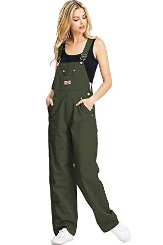 Revolt by Palomares Plus Size Women's Juniors Baggy Straight Leg Twill/Denim Overalls (16, Olive)