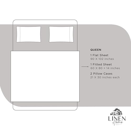Image of Linen Home 100% Cotton Percale Sheets Queen Size, Silver, Deep Pocket, 4 Pieces Set - 1 Flat, 1 Deep Pocket Fitted Sheet and 2 Pillowcases, Crisp Cool and Strong Bed Linen