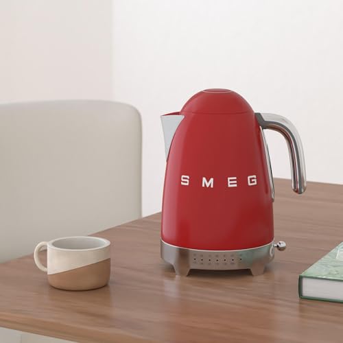 Image of SMEG Variable Temperature Electric Kettle 1.7L (7 Cup), Stainless Steel Tea & Coffee Kettle, Fast Boil, Adjustable Temp 122F-212F, Keep Warm, Auto Shut-Off, 360 Base, Retro Style-Red