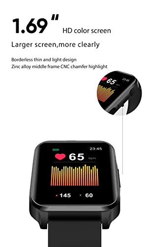 Image of BENIO Smart Watch for Men and Women, 1.69 inch Fitness Tracker, 24 /7Heart Rate /SpO2 /Sleep Tracker, Multiple Dials & 23 Sports Modes Fitness Watch, IP67 Waterproof, Compatible with Android iOS