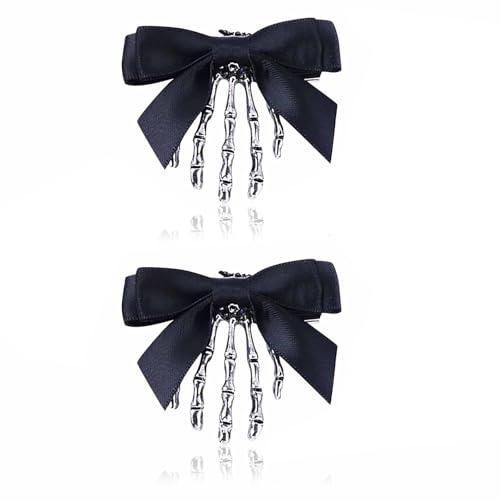 2 pinzas de mano de esqueleto para el pelo, Pasadores de pajarita en forma de cráneo, horquillas de garras de hueso, gothic esqueleto mano hueso hairclip, Pinza para el pelo divertida de Halloween (B)