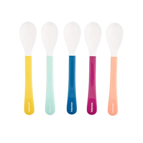 Babymoov Lot de 5 Cuillères en Silicone pour Bébé 2e Age, Multicolore