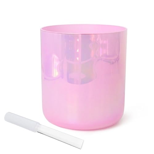 8 Inch Pink Alchemy Crystal Singing Bowl, Chakra Bowl Sound Bowl, Gift For Yoga Meditation & Sound Healing, With Free Acrylic Striker & O-ring(F Note)