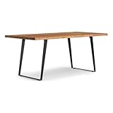 SIMPLIHOME Delta Dining Table - 72 inch Wide Solid Acacia Wood Rectangular Table in Natural, Modern Industrial Style for Dining Room or Kitchen with Black Powder-Coated Iron Base, Seats 6