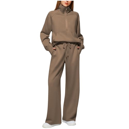 Conjunto de ropa de mujer de 2 piezas 2024 sudadera de gran tamaño con media cremallera pantalones de chándal de pierna ancha