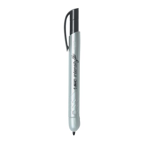 BIC Intensity Retractable Permanent Markers, Fine Bullet Tip, Black, 12-Count Pack, Permanent Markers for Teachers and Office Supplies