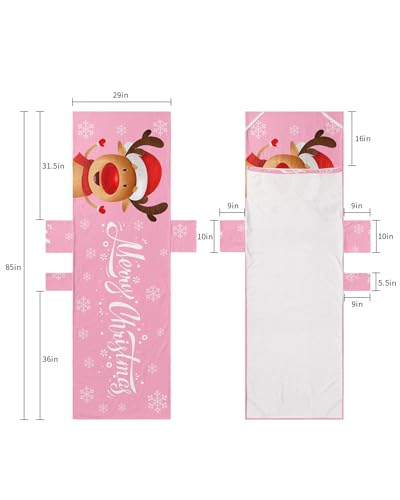 Pink Christmas Elk Beach Lounge Chair Towel Cover, Soft Chaise Lounge Towel with Side Pockets Patio Pool Chairs Cover for Beach/Pool Sunbathing 29x85 Xmas Deer Winter Snowflake
