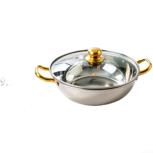 Juego de utensilios de cocina de acero inoxidable de 3 piezas de sartén dorada para wok sin inducción con tapa de vidrio compatible con ollas de cocina (40 x 9,5 cm)