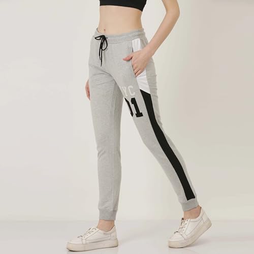 Image of Women's Slim Fit Printed Joggers | 100% Cotton French Terry | Mid-Rise Ankle Length | Yoga, Travel & Casual Wear