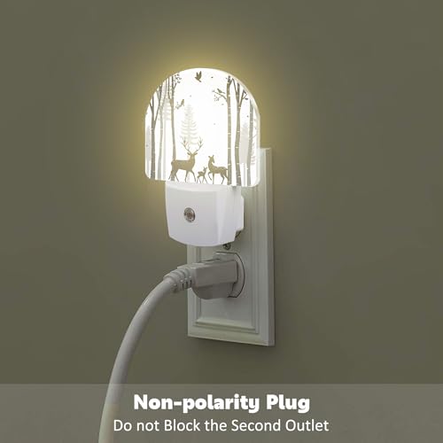 Image of Deer in The Forest Night Light, Birch Tree with Deer Dusk to Dawn Night Light Plug in,0.5w Energy Saving Sleep Friendly NightLight for Kids Boys Girls Home Decor
