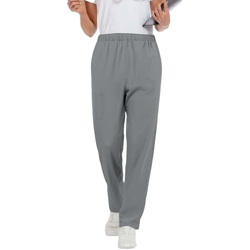 Image of Scrubs Pants for Women Plus Size Stretch Waisted Workwear Pants Medical Uniform Comfy Straight Leg Barrel with Pocket