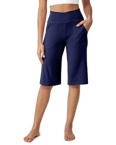 Image of G4Free Capri Pants for Women 14 inch Knee Length Wide Leg Yoga Capris Dressy Casual Summer Crop Pants with Pockets