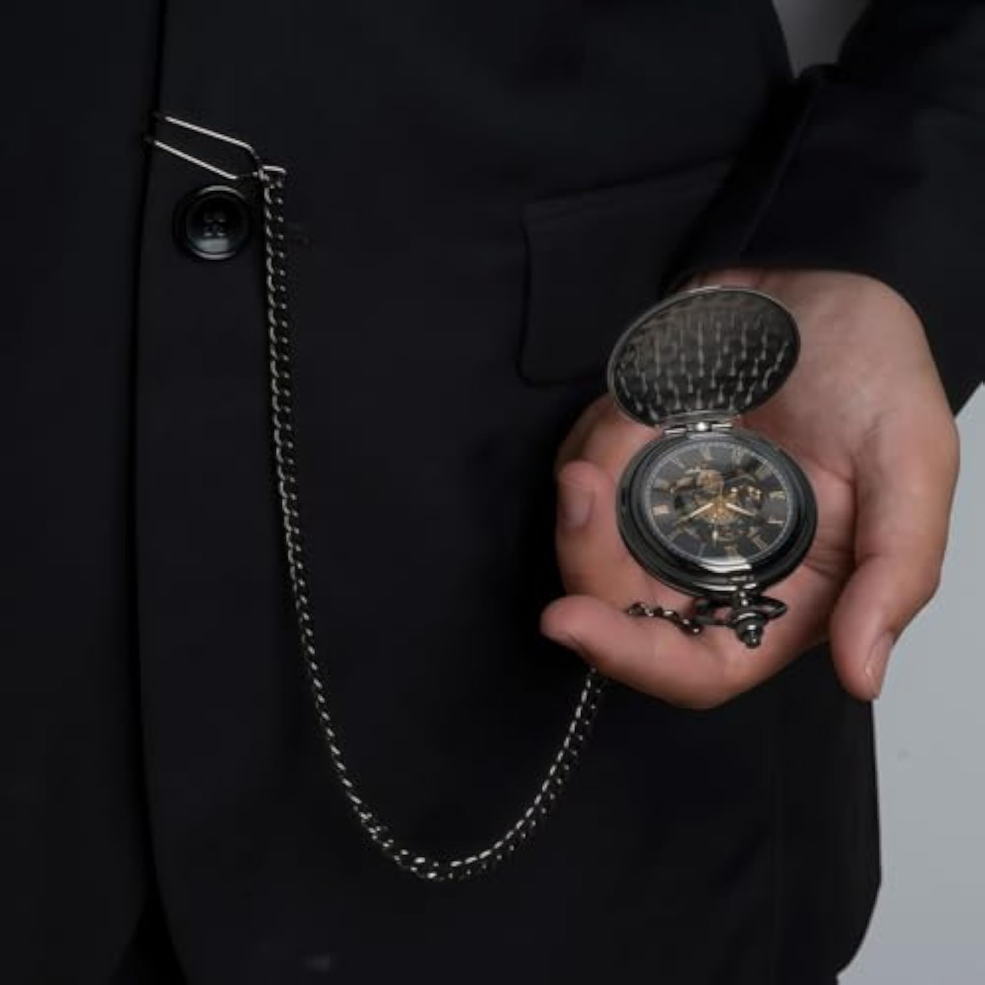 Mechanical Pocket Watch with Chain, Retro Design for Men & Women