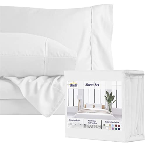 Plain Printed Linen Full Xl Sheets Set 400 Thread Count Sheets Fits Upto 15 Inch Deep Mattress 100% Cotton 4 Piece Sheet Set-White Solid Full Xl Size #TOP30