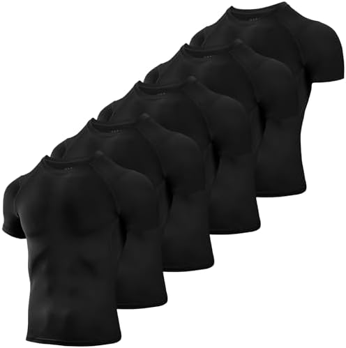 Niksa Men's Compression Shirts 3/5 Pack,Short Sleeve Athletic Compression Tops Cool Dry Workout T Shirt