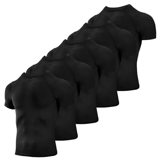 Niksa Men's Compression Shirts 5 Pack, Short Sleeve Athletic Compression Tops Cool Dry Workout T Shirt Dark Black