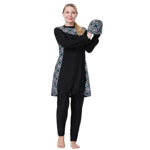 Maillot de bain musulman pour femme - Grande taille - Maillot de bain à manches longues - Burkini pour l'été, la plage, la piscine, les vacances, Noir , 5XL