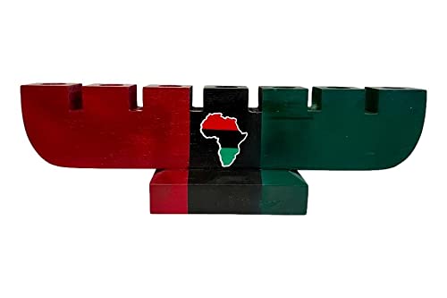 Kwanzaa Kinara Candle Handmade Wooden Holder with the Colors of Africa