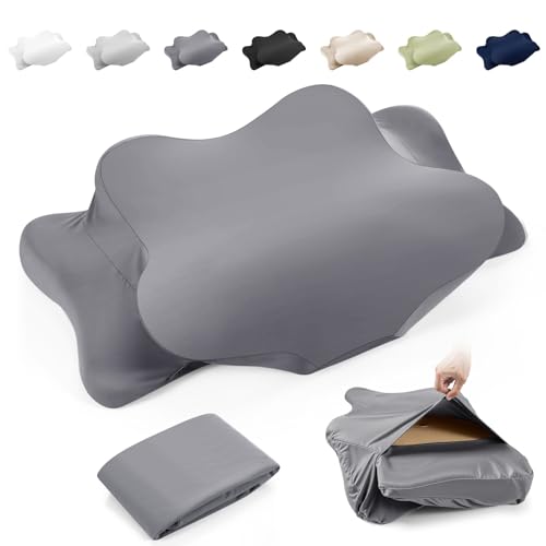 Hahafelt Cooling Cervical Pillowcase Cover with Envelope Closure (Only Pillow Case) Ergonomic Neck Pillowcase Smooth Soft Cool Pillow Cover for Side Back Stomach Sleepers(Dark Gray Queen Size)