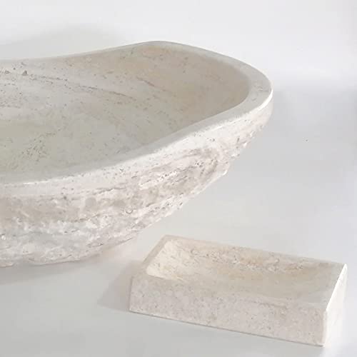 Shades Of Nature B01MAYBX0D Natural Travertine Chiseled Bathroom Vessel Sink - Oval Canoe Shape - Hand Carved Marble thumb #5