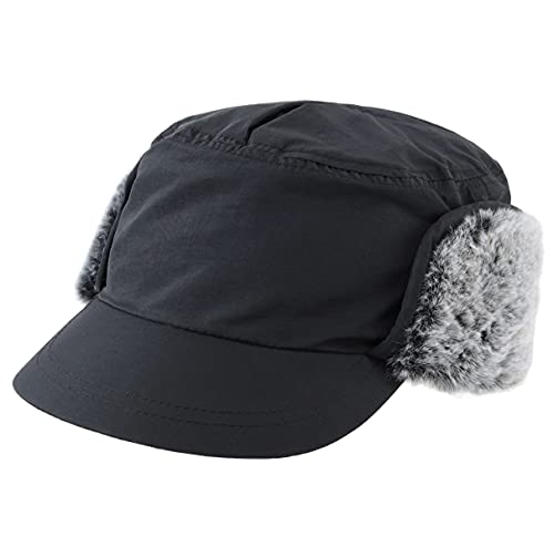 Connectyle Outdoor Mens Warm Hunting Hat With Earflaps Winter Skull Cap Faux Fur Baseball Cap Black #TOP1