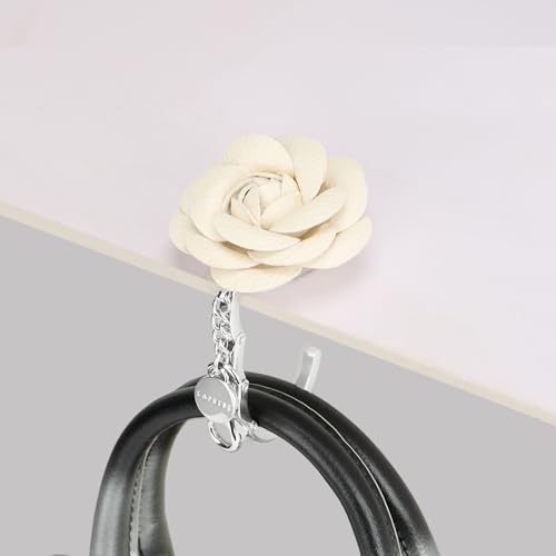 Image of Caprese Rose Flower Purse Hook & Bag Charm for Handbags | 2-in-1 Detachable PU Floral Table Hanger & Accessory | Holds up to 7 kg (Beige)