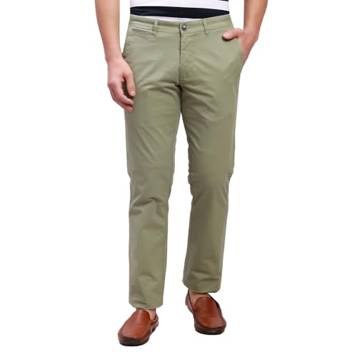 Image of Parx Men's Cotton Blend Solid Pattern Low Rise Tapered Fit Flat Front Casual Trouser