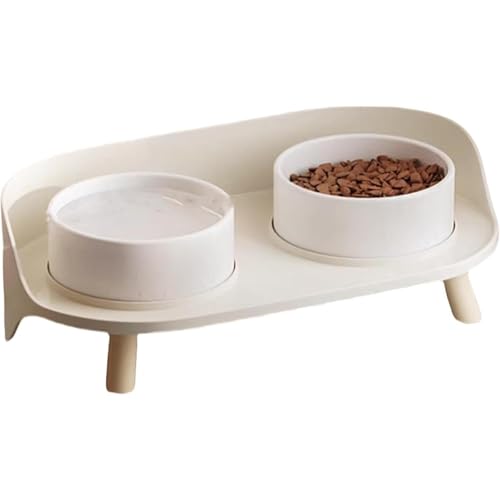 GrnArt ペットボウル セラミックボウル トレイ 犬 猫 水飲み フードボウル トレイ セット ペット用品 セラミック ドリンカー ペットボウル トレイ 小型犬 中型犬 給餌ボウル (オフホワイト)