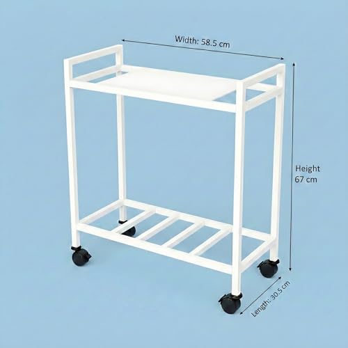 Image of Heavy-Duty 2-Tier UPS & Inverter Stand - Metal Battery Trolley with Dual Shelf Storage, 360 Smooth Caster Wheels, Strong Load Capacity 100Kg+ for Home & Office (White)