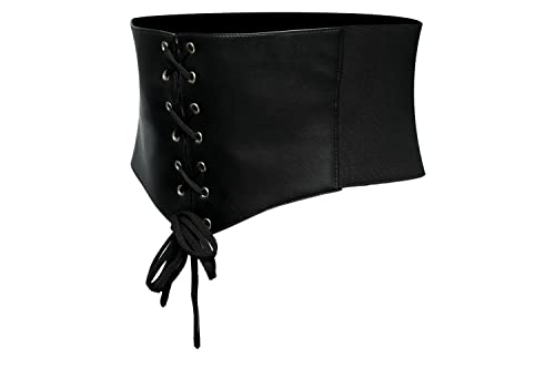 Black Tied Waspie Corset Belt Sheep Leather Waist Cincher Elastic Belts Wide Band Belts for Women2