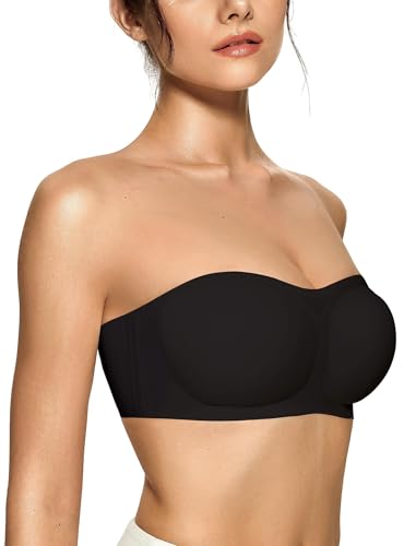 OEAK Womens Strapless Jelly Bras Push Up Padded Bandeau Wireless BLK M
