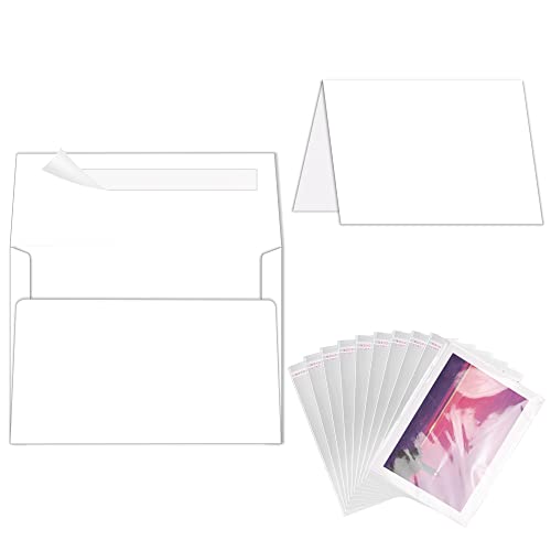 Goefun - Goefun Blank White Cards and Envelopes with Clear Cello Bags, 100 Pack 5 x 7 Folded Cardstock and A7 Envelopes Self Seal for Invitations, Wedding, Birthday and DIY Greeting Cards