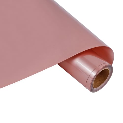 Image of RENLITONG HTV Shiny Rose Gold PU Stretch Metallic Heat Transfer Vinyl 12 Inch x 7 feet Roll DIY for T-Shirt Clothing Iron on Vinyl for All Cutter Machine Glossy(Rose Golden)