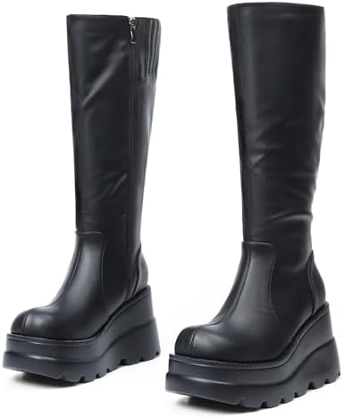 CELNEPHO Womens High Platform Mid Calf Wedges Chunky High Heel Ro...